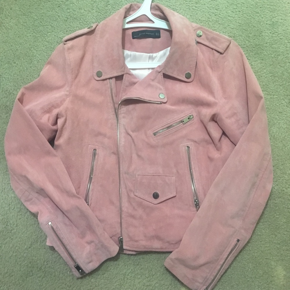 Baby pink leather suede Moto jacket!